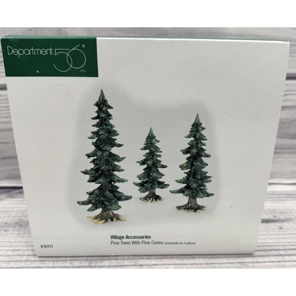 DEPT 56 VILLAGE ACCESSORIES PINE TREES WITH PINE‎ CONES - SET OF 3 - 1998